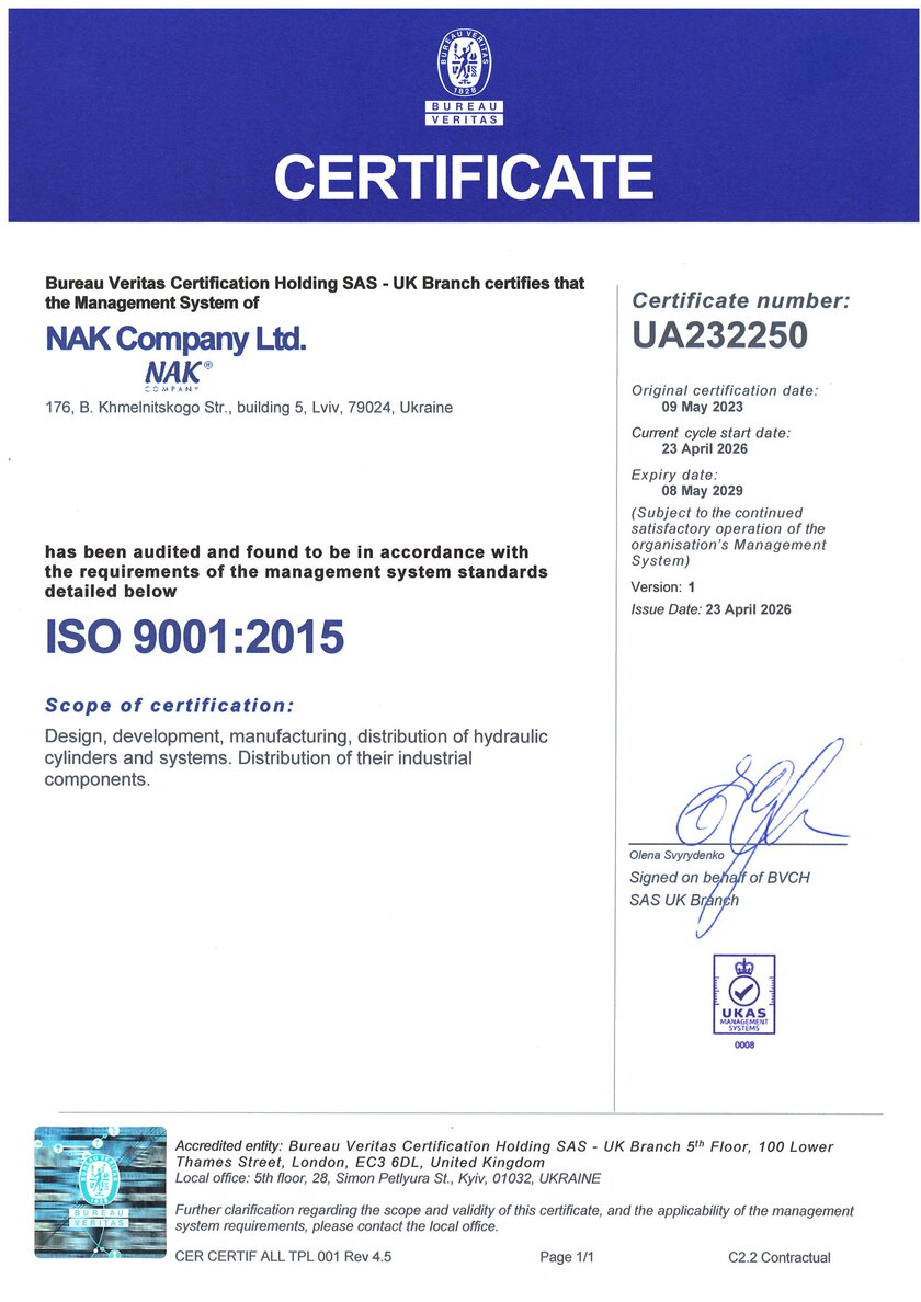 NAK ISO 9001:2015 quality management certificate