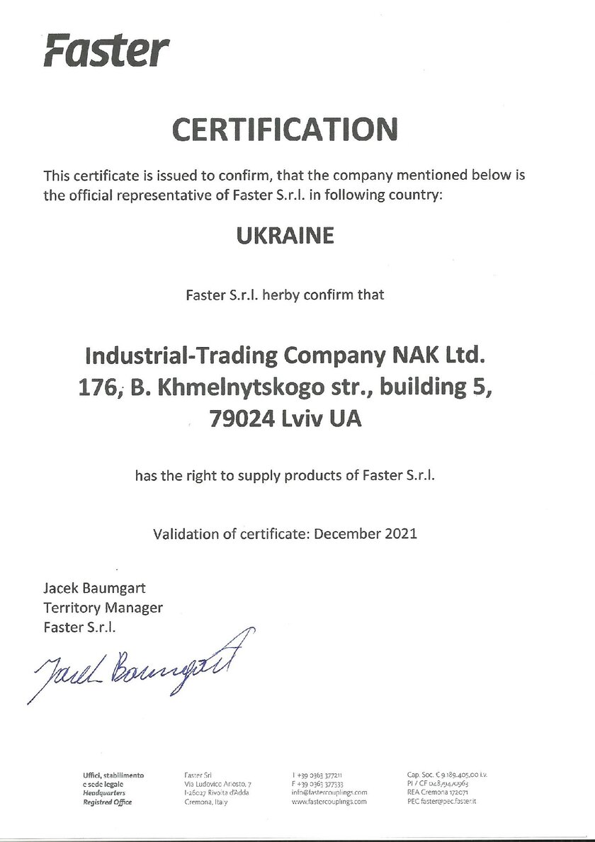 Distributor certificate Faster