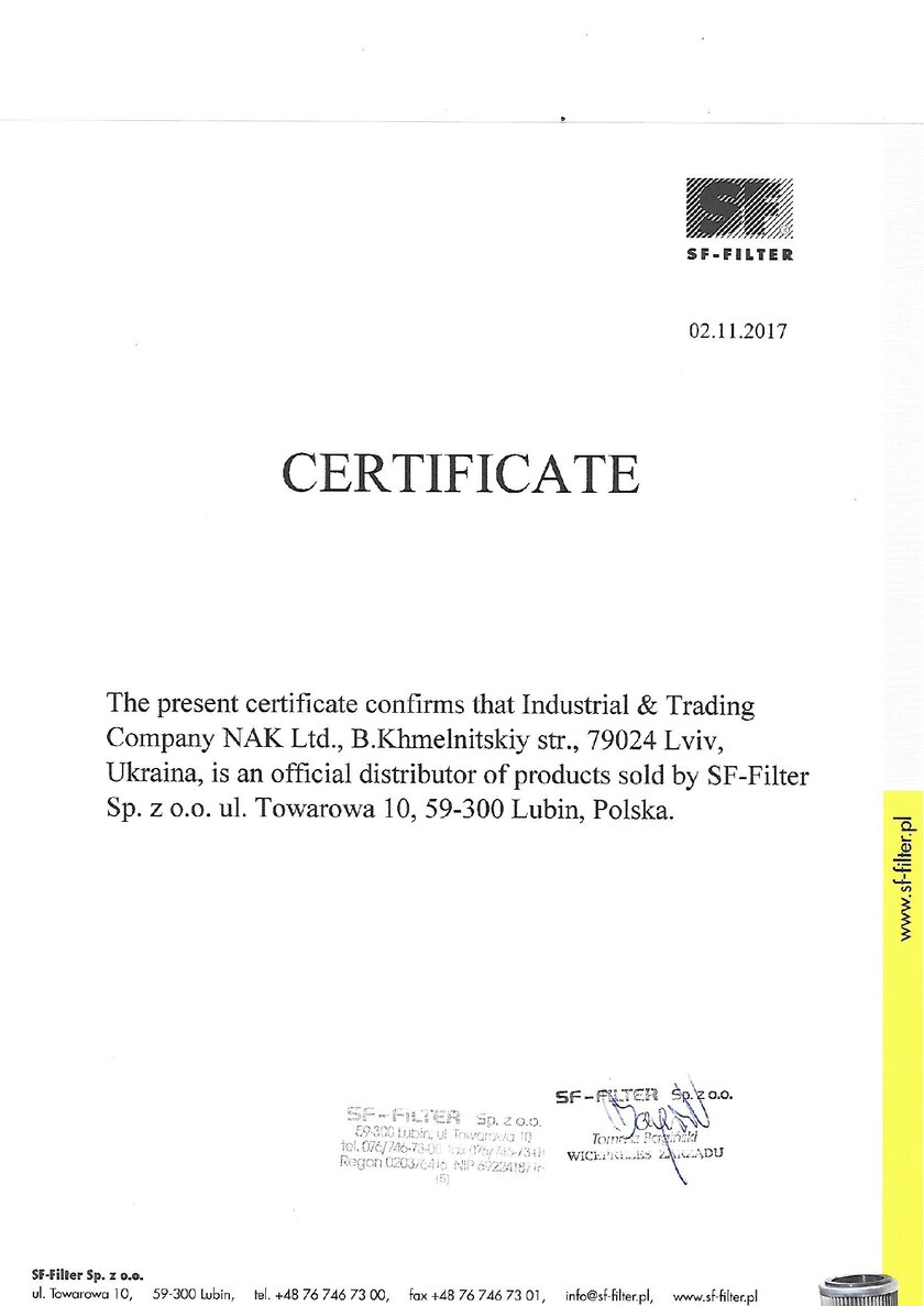 Distributor certificate SF Distributor Certificate